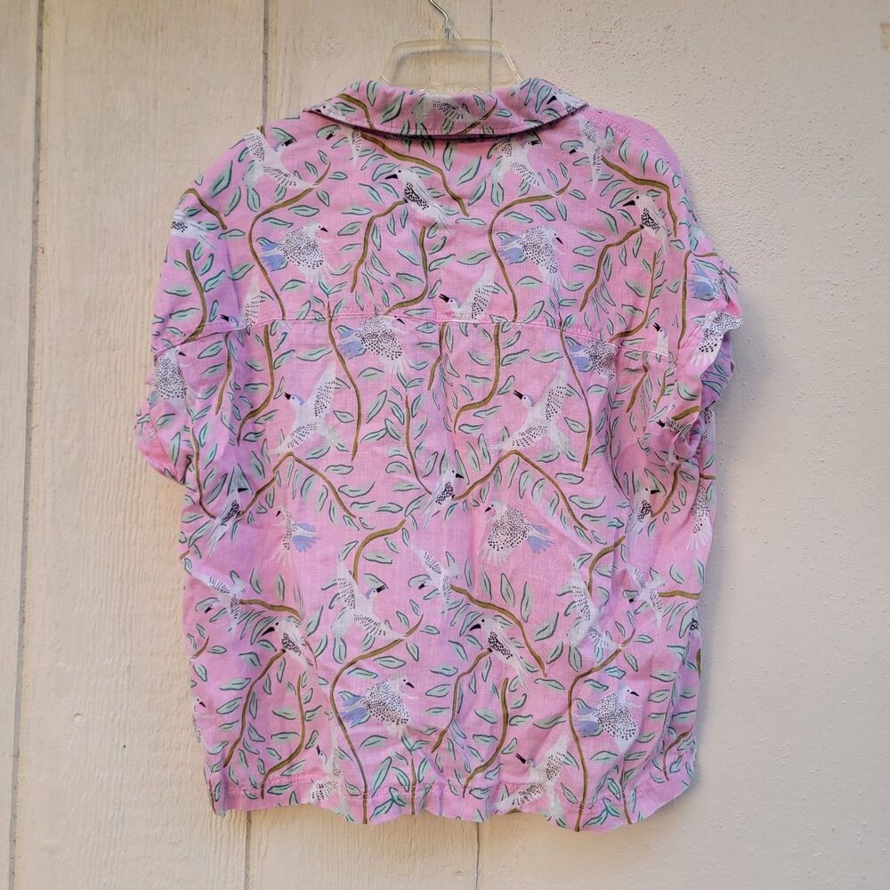 Cynthia Rowley Linen Bird Print Button Up Top Wmn… - image 3